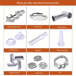 US Plug 11PCS Fully Automatic Stainless Steel Meat Grinder, Meat Grinder Electric,With 1 Meat Grinder Tray, 3 Cutting Plates, Sausage Pusher, Food Pusher, Mixing And Chopping Tips And Kubbe Kit Powerful Stainless Steel Mincers For Kitchenï¼