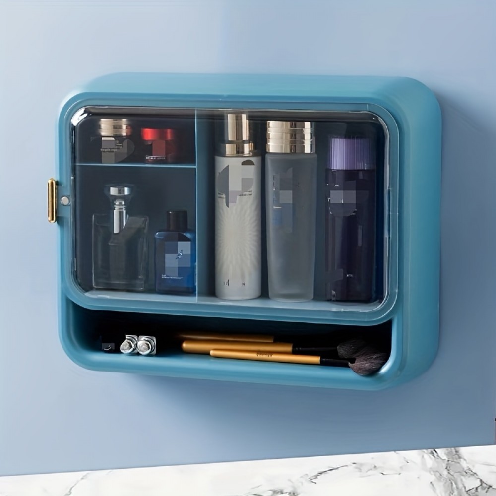 Wall-mounted Cosmetic Storage Box, No Punching, Dust-proof, Large Capacity, Skin Care Products, Lipstick Hanging On The Wall, Bathroom Storage Rack