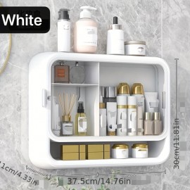 Wall-mounted Cosmetic Storage Box, No Punching, Dust-proof, Large Capacity, Skin Care Products, Lipstick Hanging On The Wall, Bathroom Storage Rack