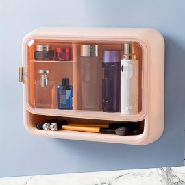 Wall-mounted Cosmetic Storage Box, No Punching, Dust-proof, Large Capacity, Skin Care Products, Lipstick Hanging On The Wall, Bathroom Storage Rack