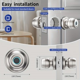 Fingerprint Door Lock,Smart Door Knob,Biometric Door knob with App Control,Easy to Install,Up to 20 Thumbs,Suitable for Bedrooms,Cloakroom,Garage,Offices,Hotels (Matte Black)-Without battery