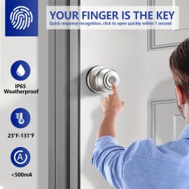 Fingerprint Door Lock,Smart Door Knob,Biometric Door knob with App Control,Easy to Install,Up to 20 Thumbs,Suitable for Bedrooms,Cloakroom,Garage,Offices,Hotels (Matte Black)-Without battery