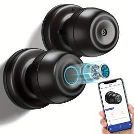 Fingerprint Door Lock,Smart Door Knob,Biometric Door knob with App Control,Easy to Install,Up to 20 Thumbs,Suitable for Bedrooms,Cloakroom,Garage,Offices,Hotels (Matte Black)-Without battery