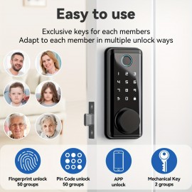 1pc BULIST-Fingerprint Door Lock, Keyless Entry Door Lock With Keypad, Electronic Deadbolt Keyed Entry, Front Door Lock, Backlit Button, Easy Installation And Program With Voice Prompt