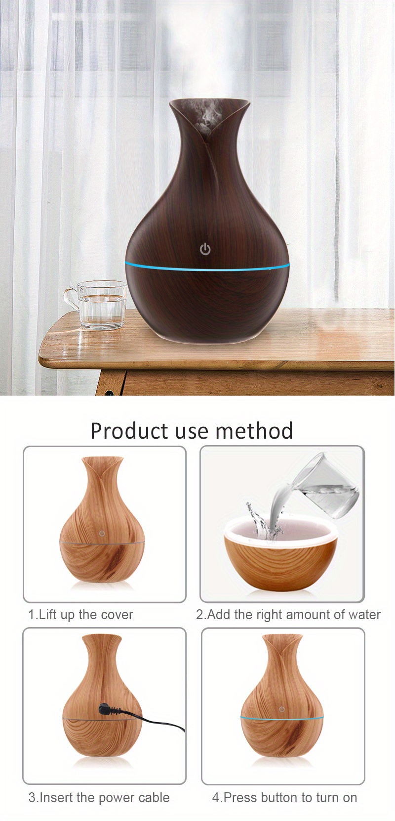 7 color led electric humidifier for bedroom office and desktop adjustable timer and moisture control details 12