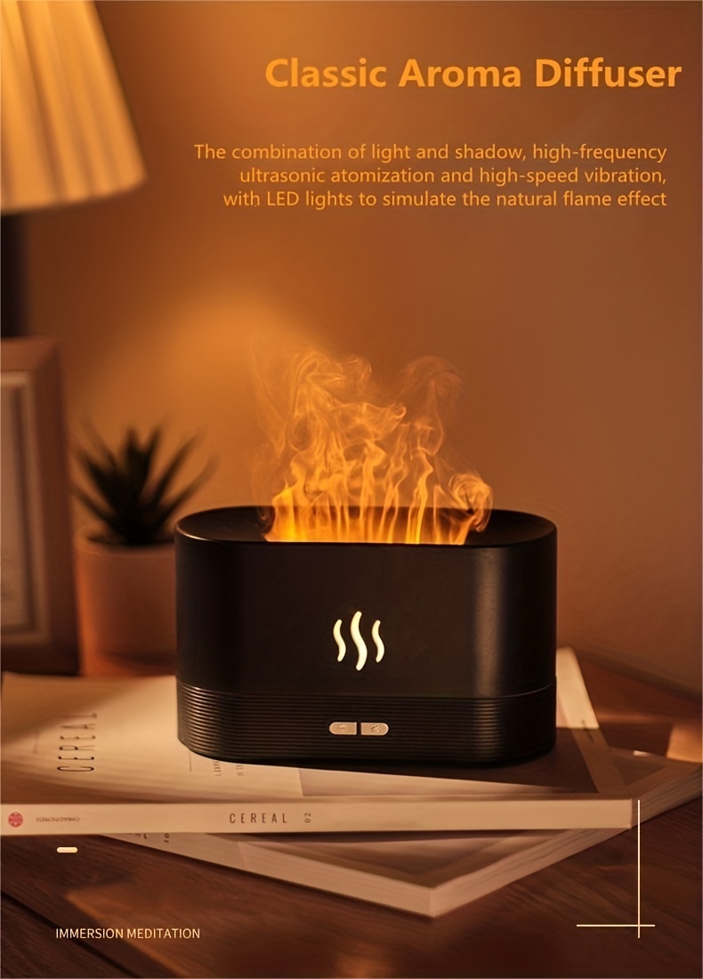 warm light flame humidifier aromatherapy for home essential oils air purifier cool mist humidifier usb scent diffuser details 1
