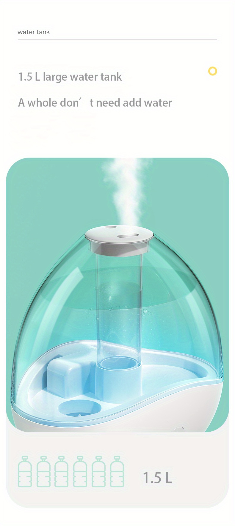 1 5l large capacity clear water tank humidifier 360 degree nozzle portable cool mist usb 7 colors glow in the dark ultrasonic h2o air humidifier aromather details 6