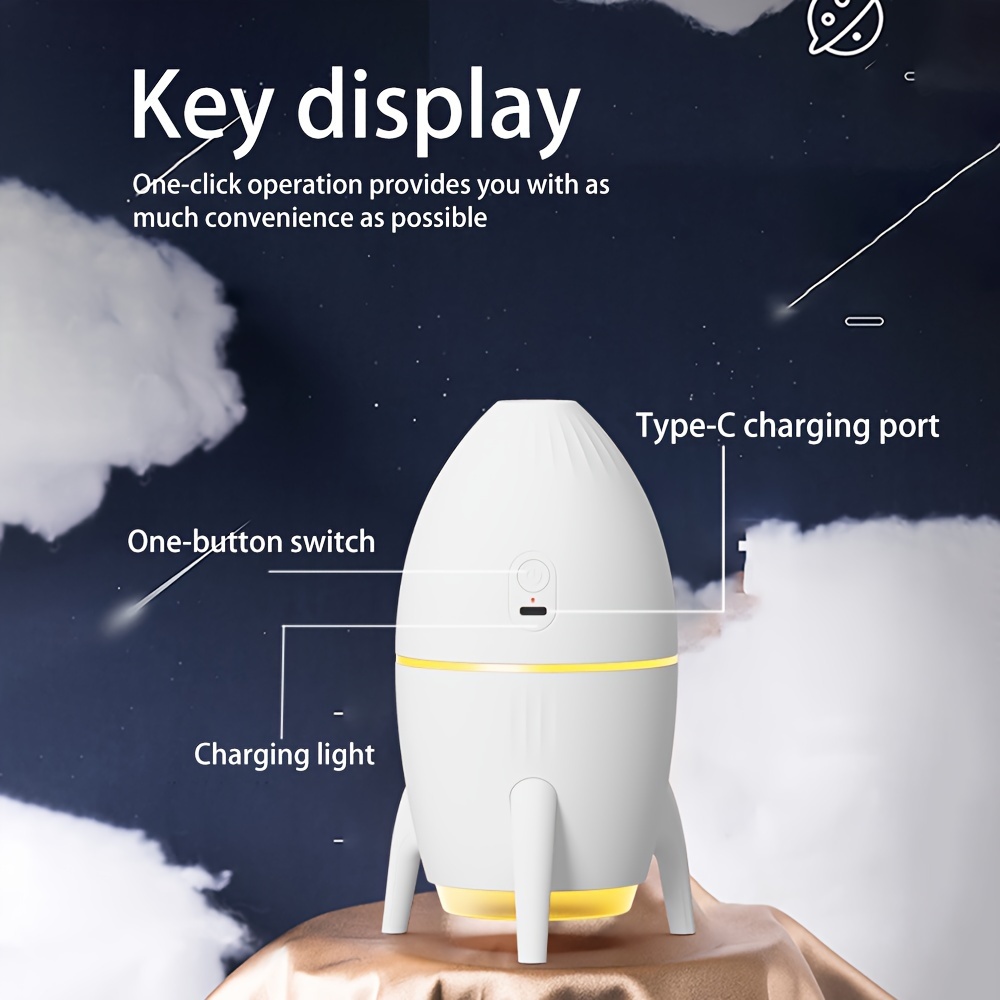 mini rocket humidifier astronaut themed night light decoration one button switch 350ml water tank capacity suitable for bedroom office dormitory details 6