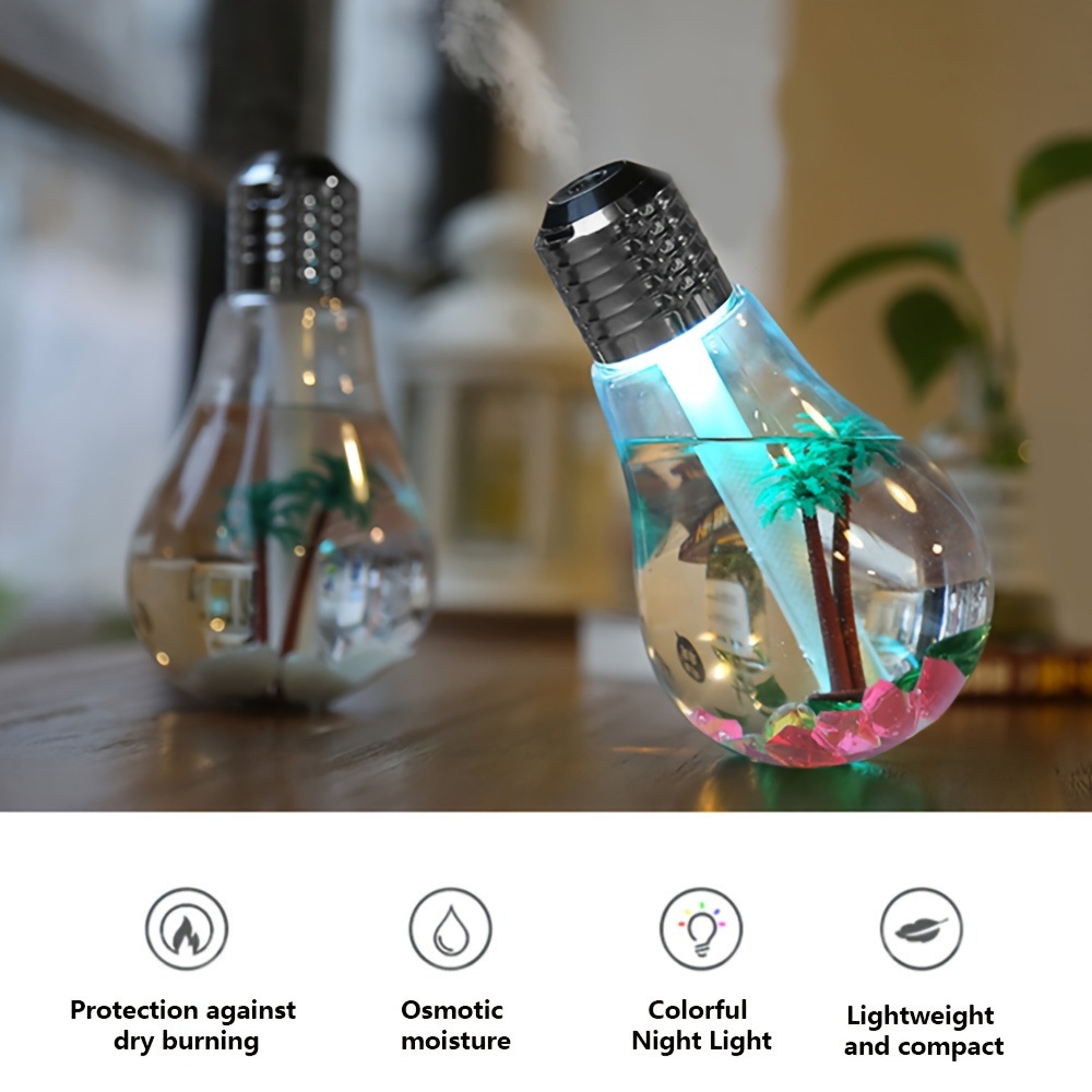 rechargeable bulb humidifier silent humidifier for bedroom desk dorm room with colorful night light increase air humidity details 5