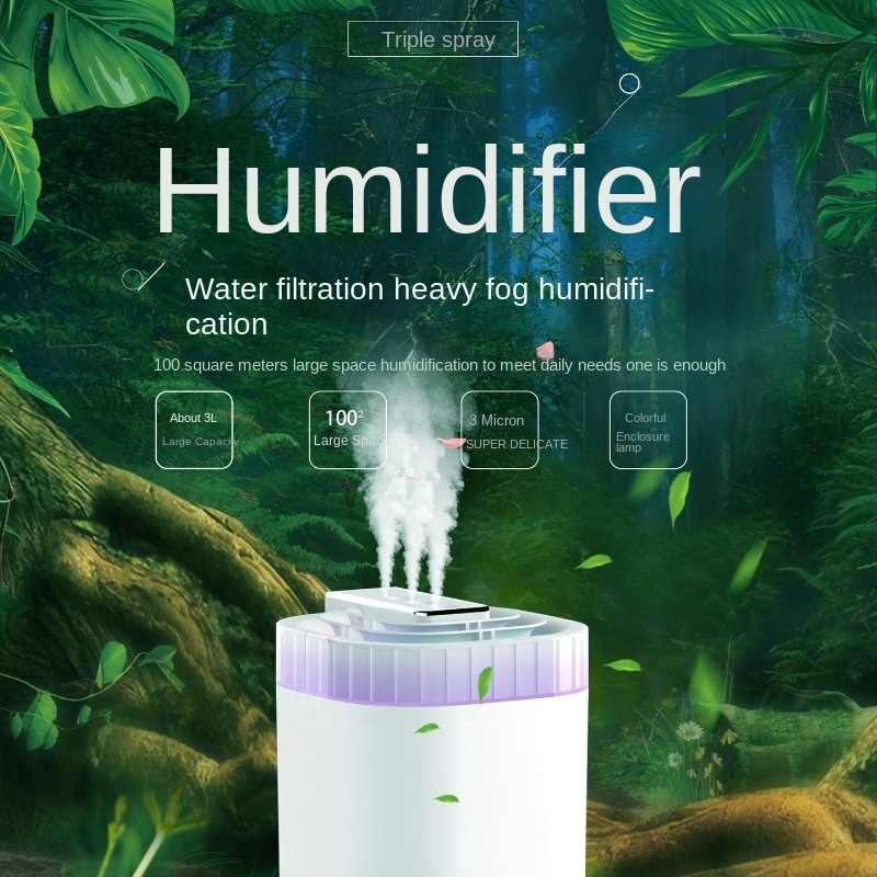 silent rhythm humidifier, silent rhythm humidifier home 3l large capacity three spout heavy fog mute office bedroom humidifier details 0