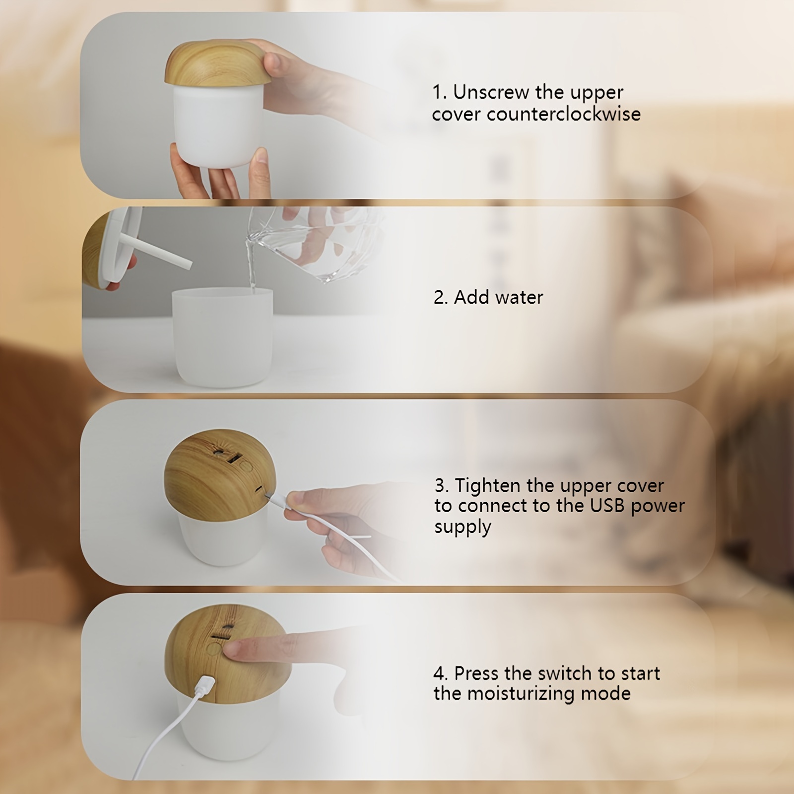 small mushroom wood grain air humidifier details 8