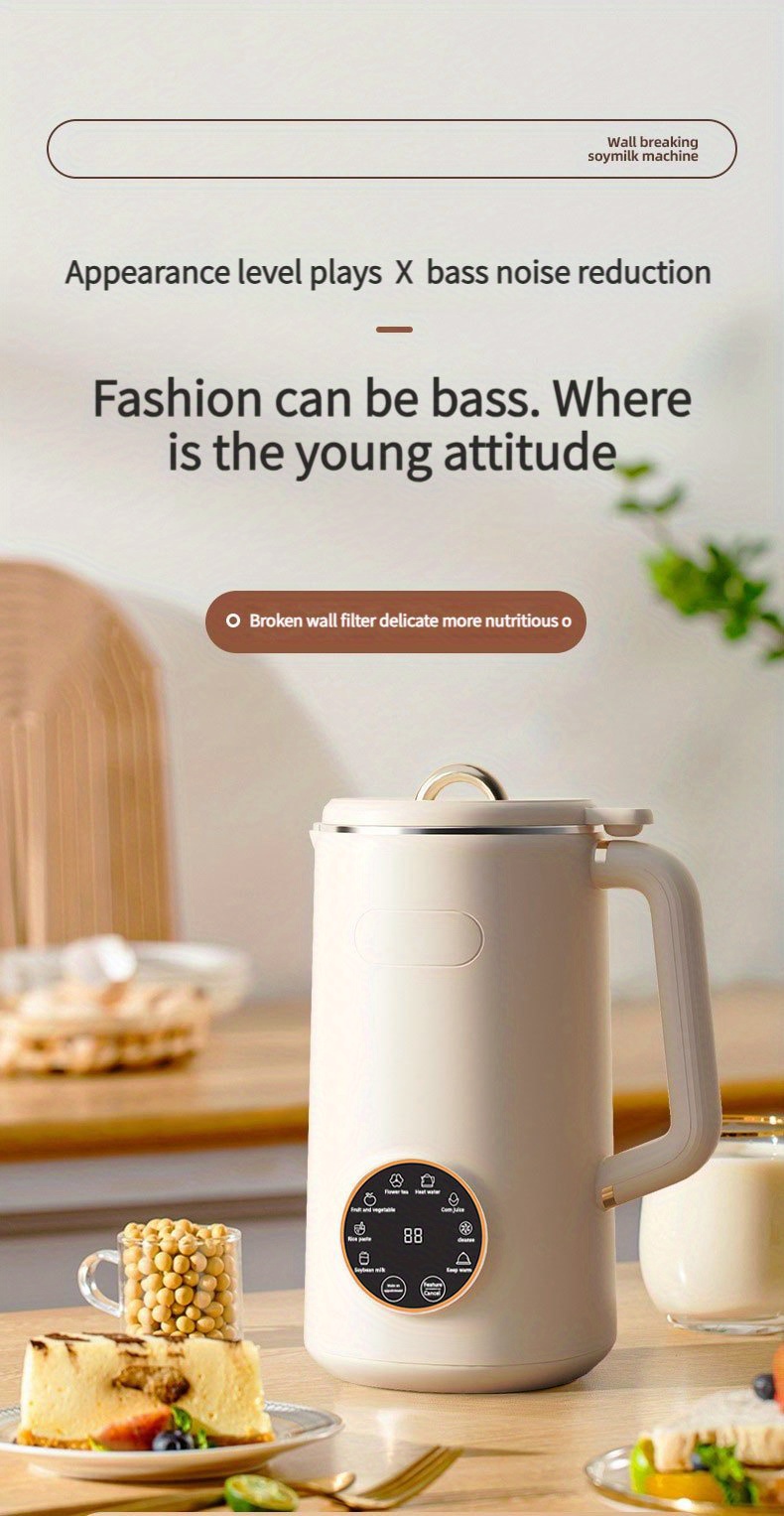 US Plug 33.81oz 9-functions Mini Soybean Milk Maker, Digital Display Screen, Juicer Maker, Reservation Function, Heat Preservation And Automatic Cleaning For Household, Portable Soy Milk Machine,10-Blade 304 Steel Blade With Measuring Cup And Brush details 0