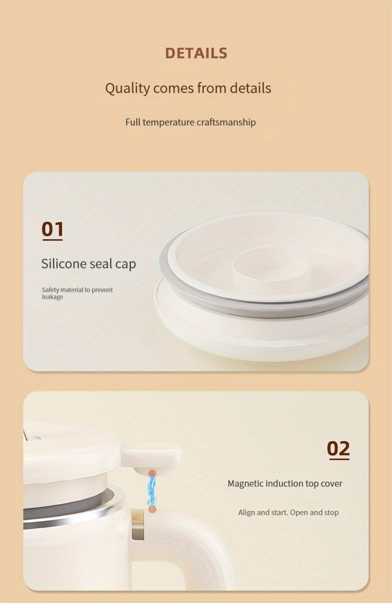 US Plug 33.81oz 9-functions Mini Soybean Milk Maker, Digital Display Screen, Juicer Maker, Reservation Function, Heat Preservation And Automatic Cleaning For Household, Portable Soy Milk Machine,10-Blade 304 Steel Blade With Measuring Cup And Brush details 3