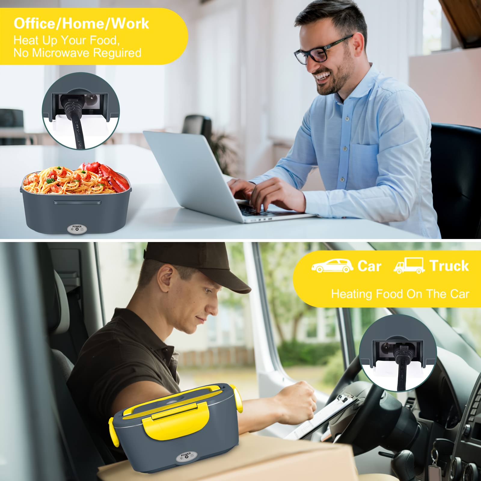 electric lunch box food heater for car and home 12v 110v portable food warmer heating container 2 in 1 food grade stainless steel food container with fork spoon and carry bag details 4