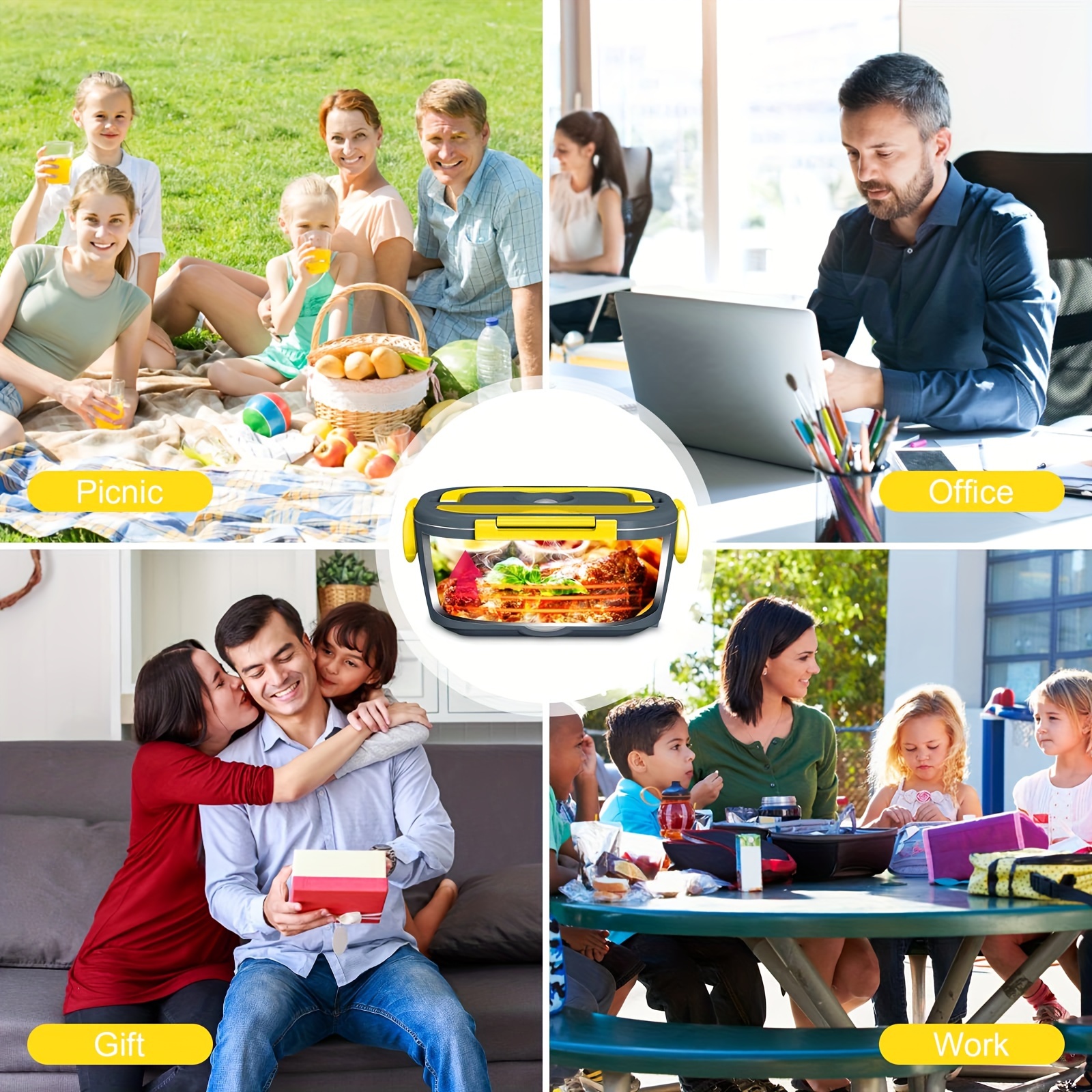 electric lunch box food heater for car and home 12v 110v portable food warmer heating container 2 in 1 food grade stainless steel food container with fork spoon and carry bag details 6