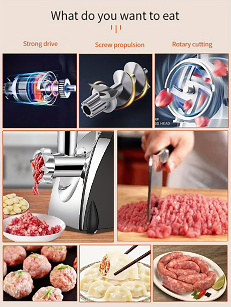 us plug 11pcs fully automatic stainless steel meat grinder meat grinder electric with 1 meat grinder tray 3 cutting plates sausage pusher food pusher mixing and chopping tips and kubbe kit powerful stainless steel mincers for kitchen details 4