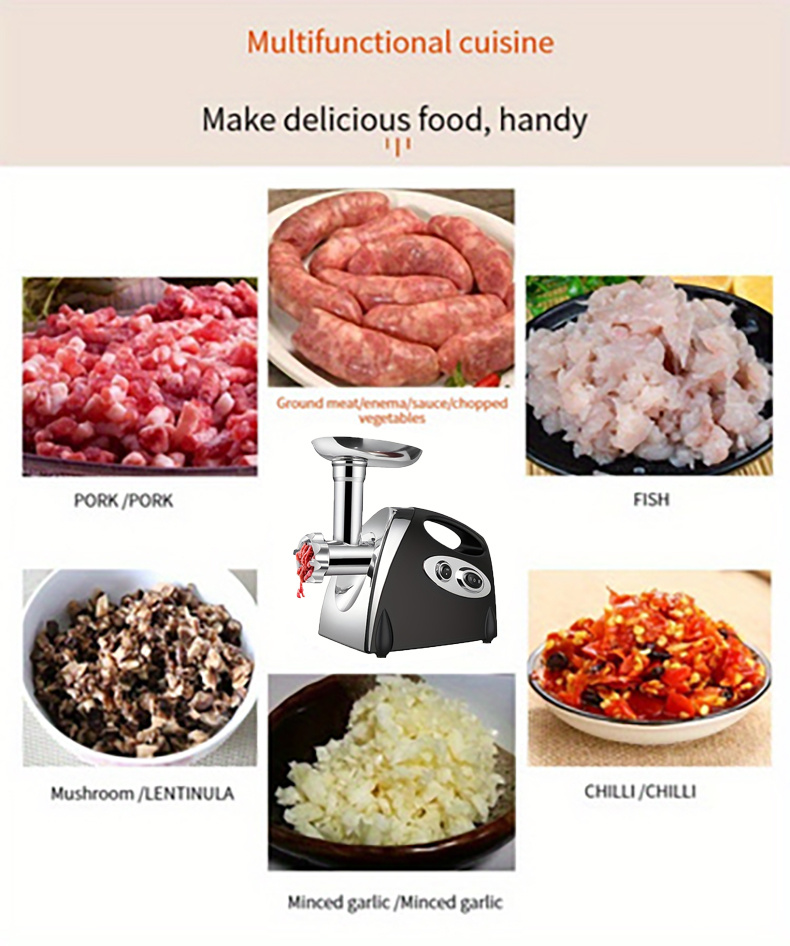 us plug 11pcs fully automatic stainless steel meat grinder meat grinder electric with 1 meat grinder tray 3 cutting plates sausage pusher food pusher mixing and chopping tips and kubbe kit powerful stainless steel mincers for kitchen details 5