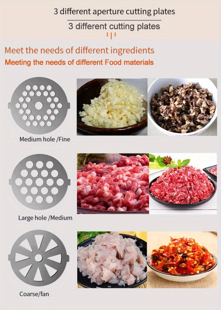 us plug 11pcs fully automatic stainless steel meat grinder meat grinder electric with 1 meat grinder tray 3 cutting plates sausage pusher food pusher mixing and chopping tips and kubbe kit powerful stainless steel mincers for kitchen details 6