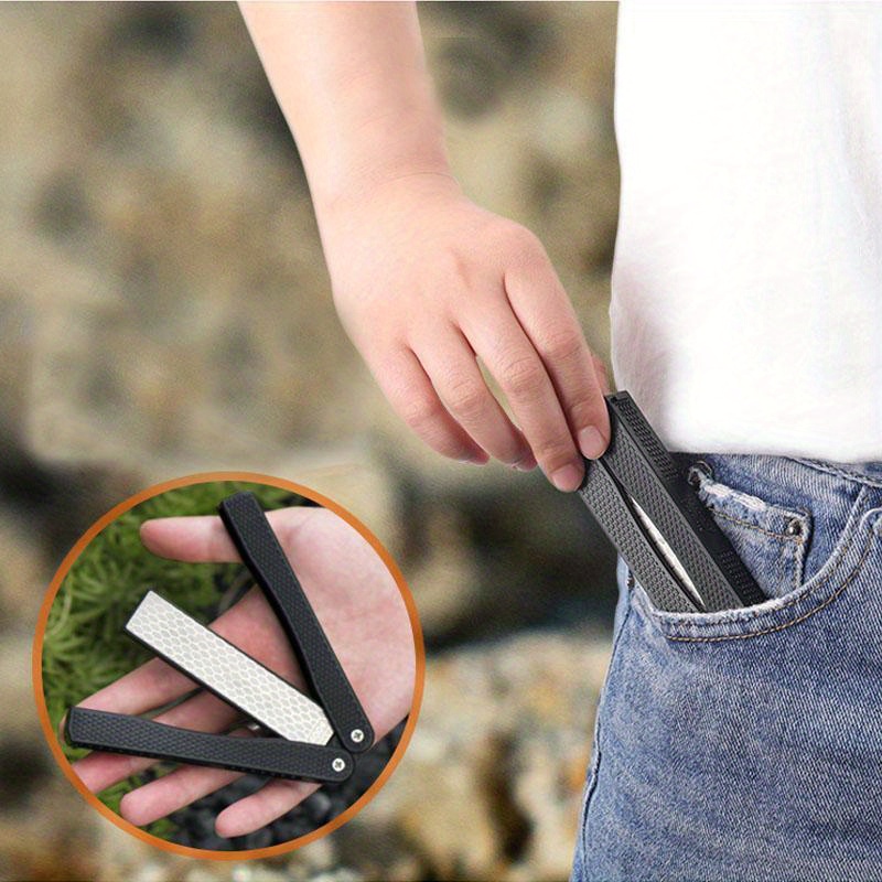 double sided folded pocket sharpener knife sharpening stone kitchen outdoor trekking survival barbecue portable tool details 3