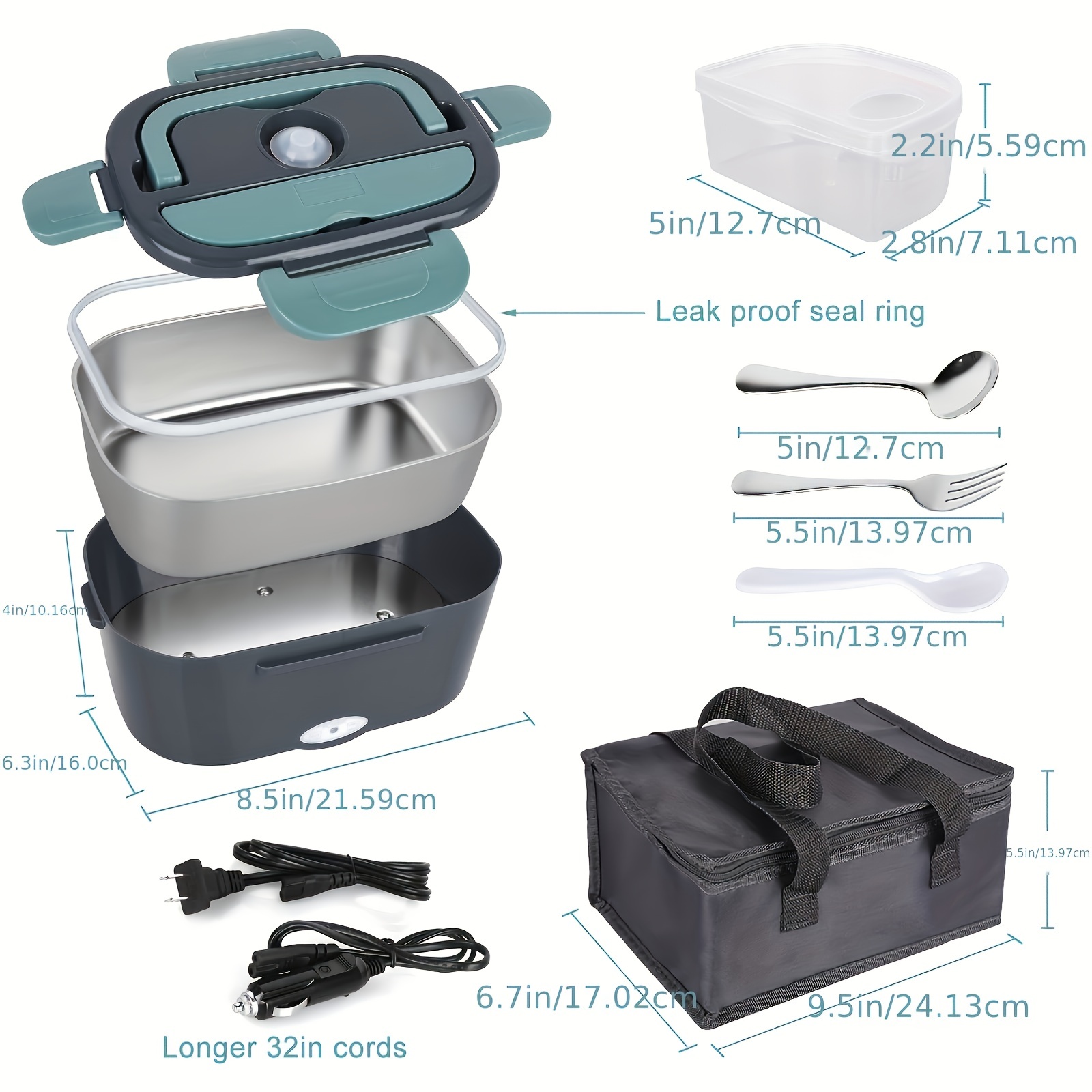 portable electric lunch box warmer leak proof removable stainless steel container 60w 1 5l 110v 12v 24v details 0