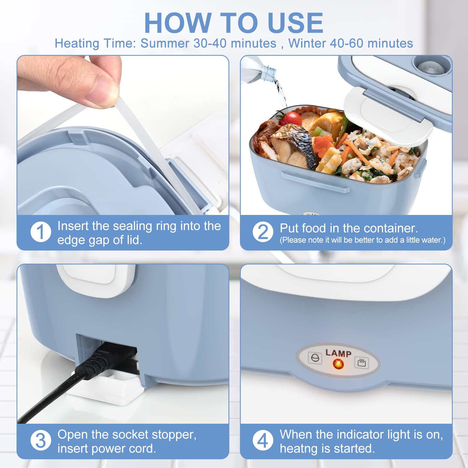 portable electric lunch box warmer leak proof removable stainless steel container 60w 1 5l 110v 12v 24v details 5
