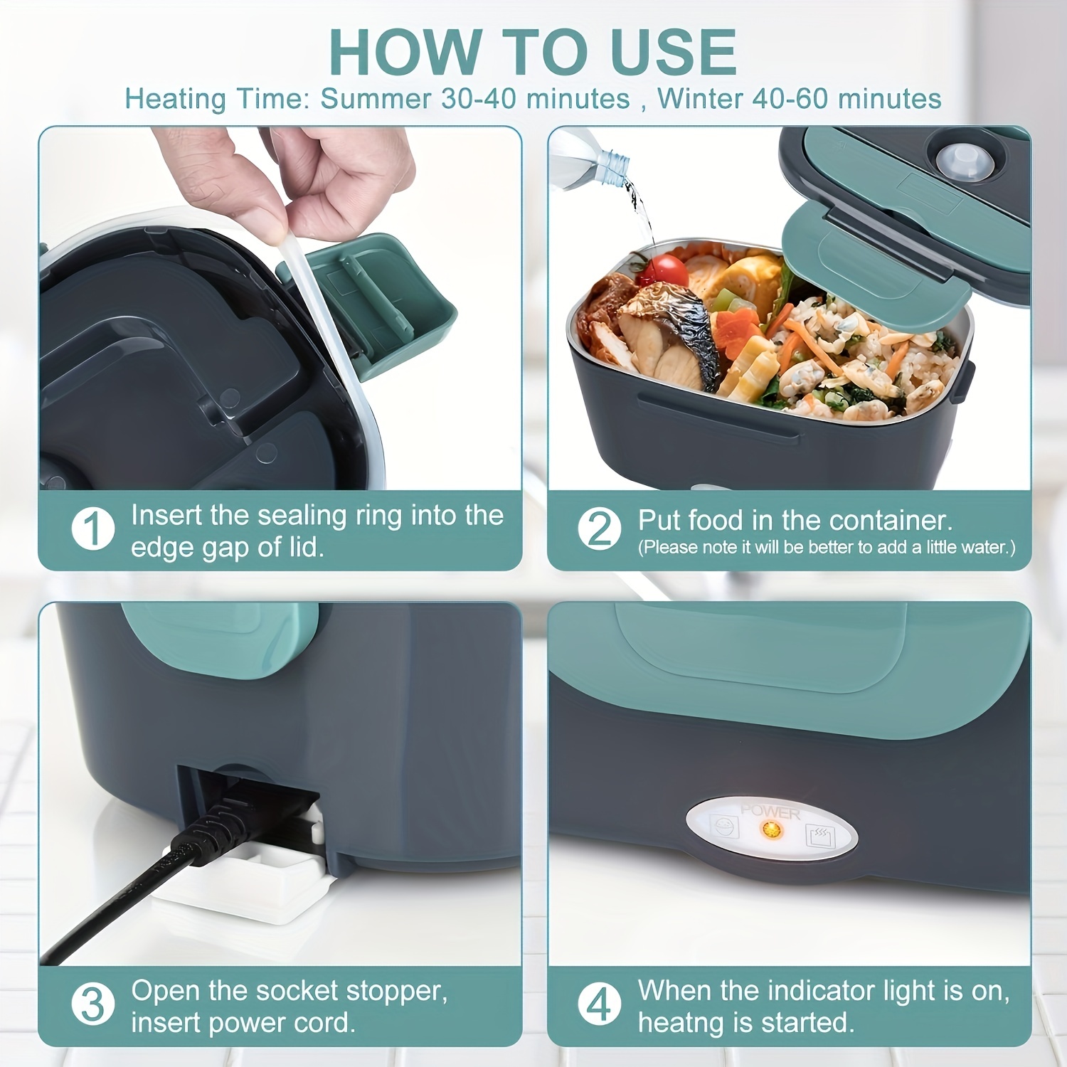 electric lunch box food heater 3 in 1 12 24 110 230v portable lunch warmer upgraded leakproof heated lunch box for car truck office with ss fork spoon and insulated carry bag details 5