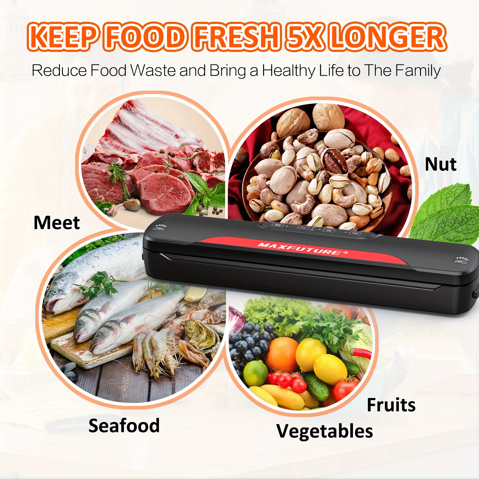 jp automatic desktop vacuum sealer for food storage with free vacuum bags perfect for kitchen and meal prep details 2