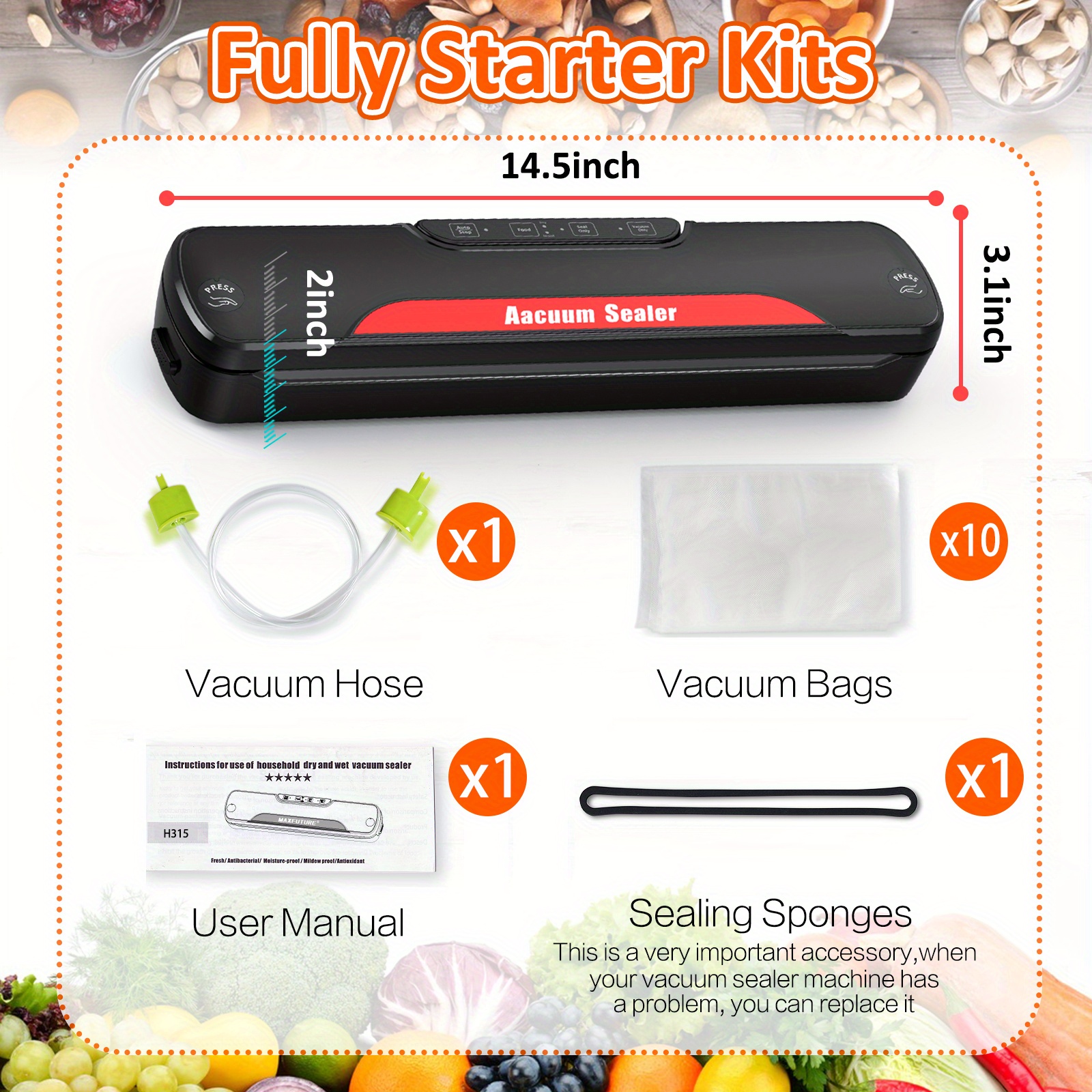 jp automatic desktop vacuum sealer for food storage with free vacuum bags perfect for kitchen and meal prep details 6