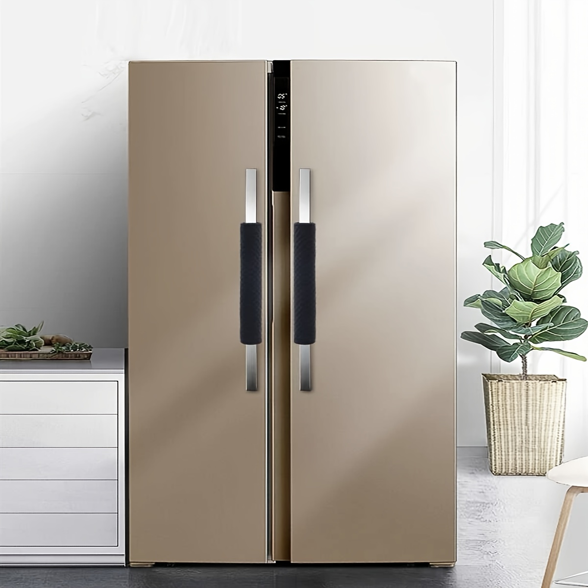 2pcs refrigerator door handle cover washable kitchen appliance decor handles fridge oven microwave dishwasher anti slid protector keep off fingerprints food stains details 0