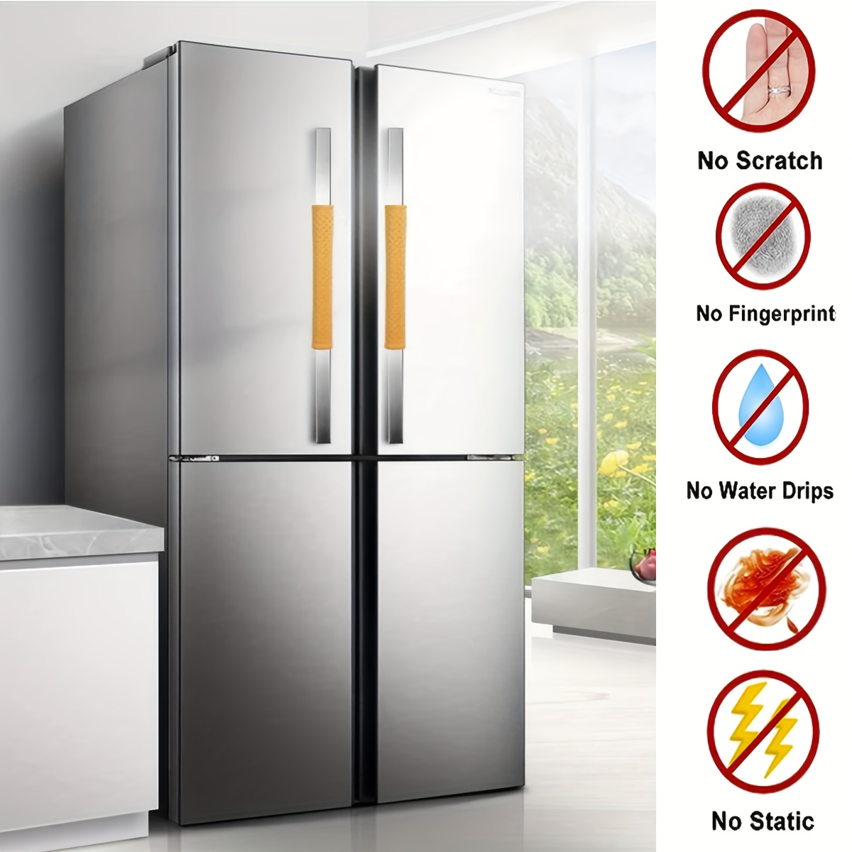 2pcs refrigerator door handle cover washable kitchen appliance decor handles fridge oven microwave dishwasher anti slid protector keep off fingerprints food stains details 2