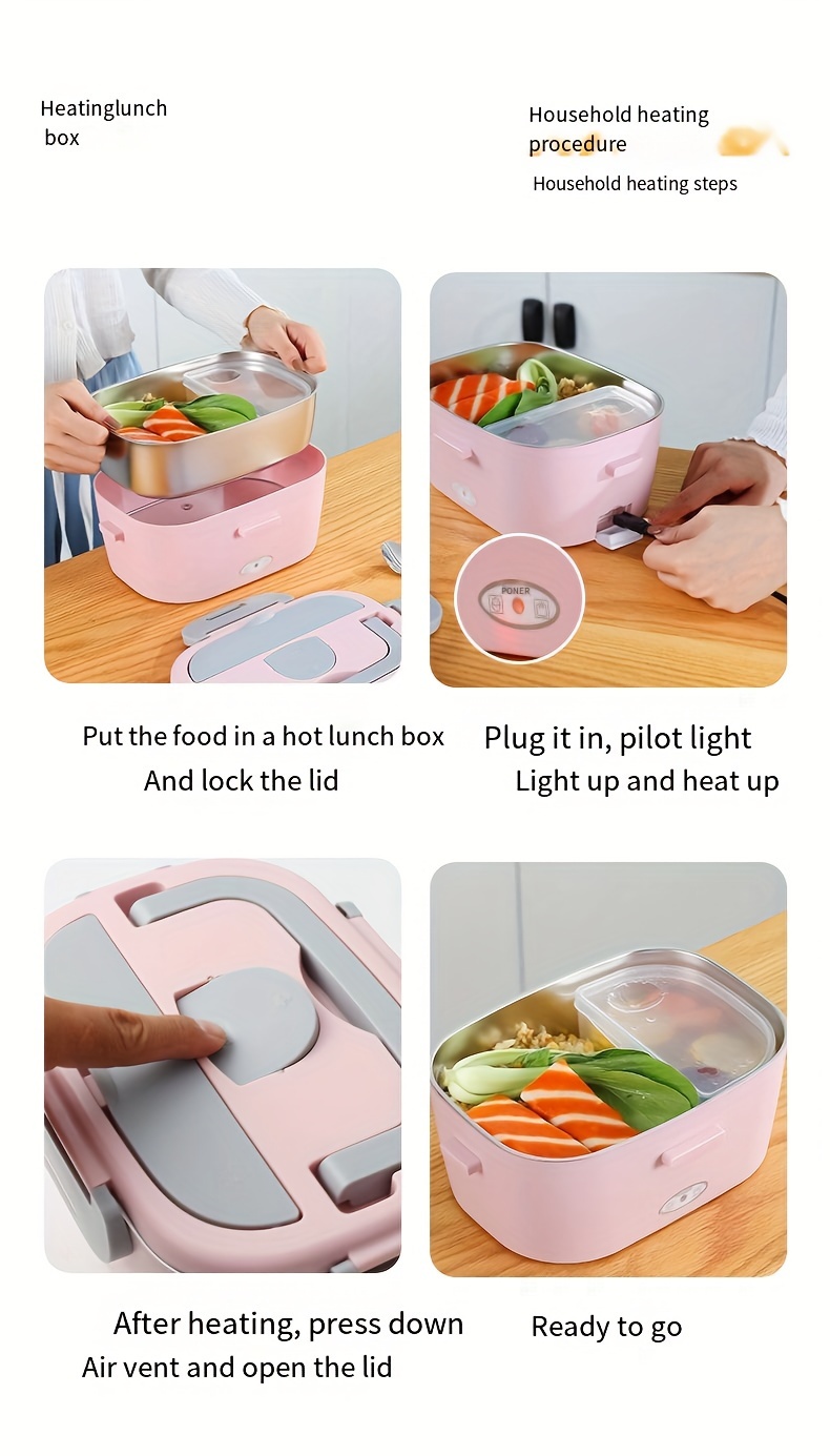 us plug portable electric heating lunch box 2 in 1 car plug in household insulation heating lunch box stainless steel liner 1 5l heating bento box electric heating lunch dph 005us details 2