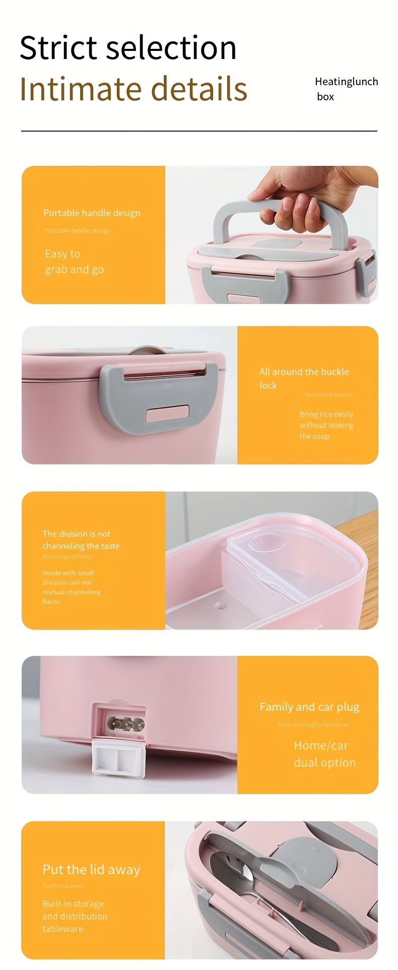 us plug portable electric heating lunch box 2 in 1 car plug in household insulation heating lunch box stainless steel liner 1 5l heating bento box electric heating lunch dph 005us details 3