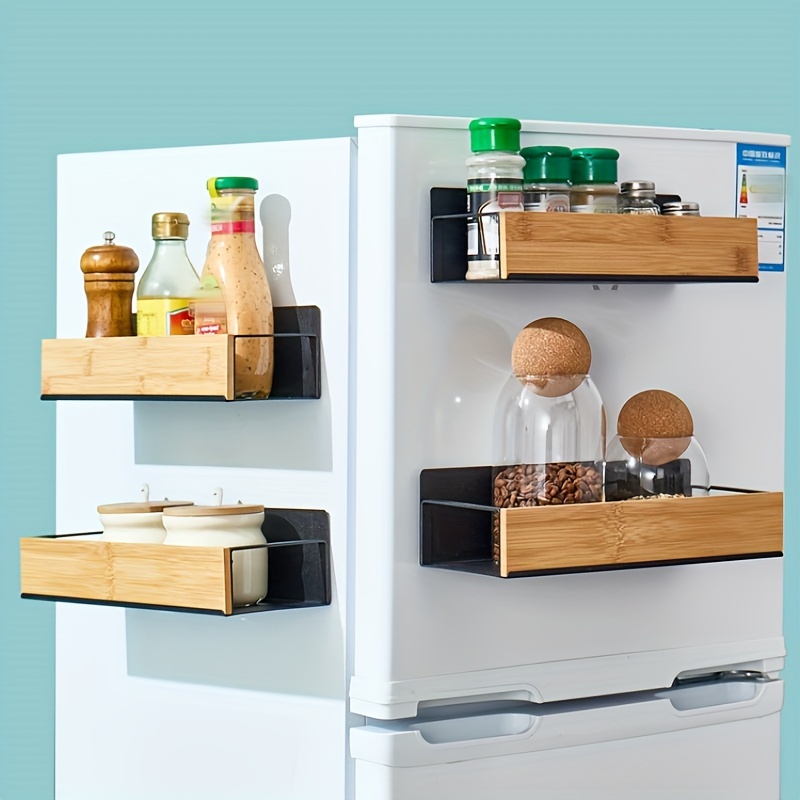 1pc large capacity black and white kitchen wall mounted rack magnetic suction refrigerator rack side mounted storage rack punch free seasoning rack seasoning box suspended shelf seasoning bottle jar storage details 0