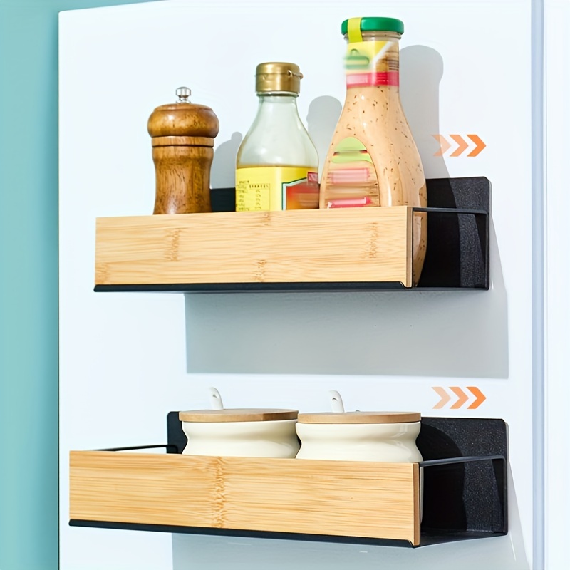 1pc large capacity black and white kitchen wall mounted rack magnetic suction refrigerator rack side mounted storage rack punch free seasoning rack seasoning box suspended shelf seasoning bottle jar storage details 2