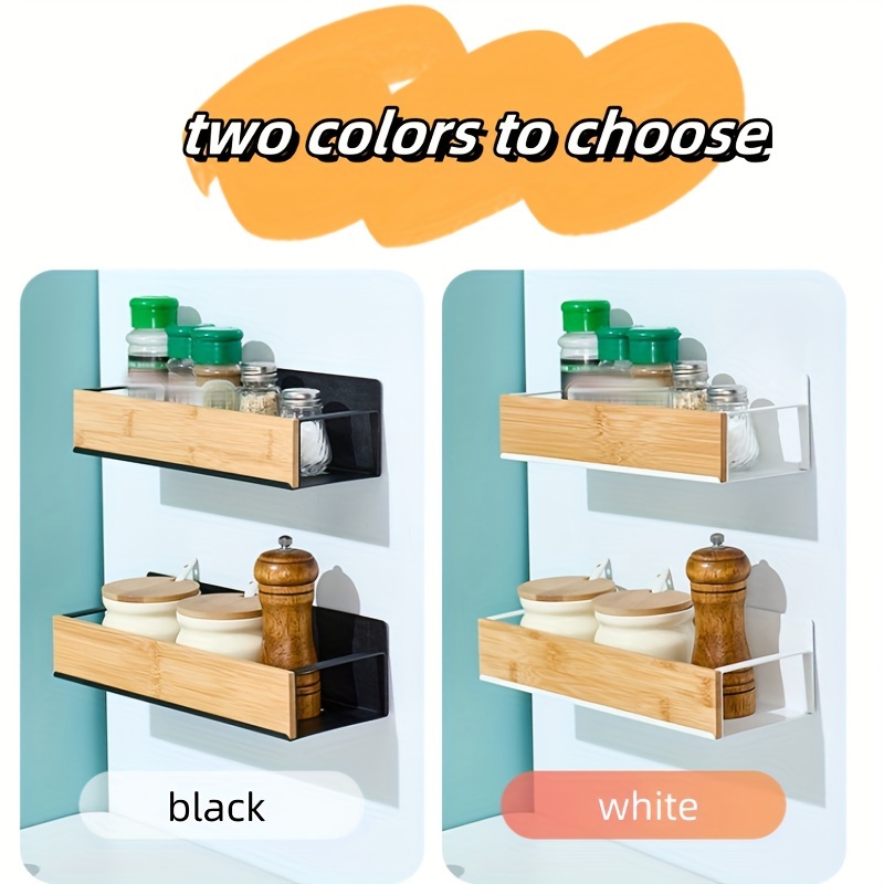 1pc large capacity black and white kitchen wall mounted rack magnetic suction refrigerator rack side mounted storage rack punch free seasoning rack seasoning box suspended shelf seasoning bottle jar storage details 3
