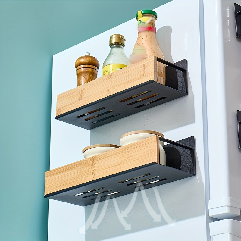 1pc large capacity black and white kitchen wall mounted rack magnetic suction refrigerator rack side mounted storage rack punch free seasoning rack seasoning box suspended shelf seasoning bottle jar storage details 4