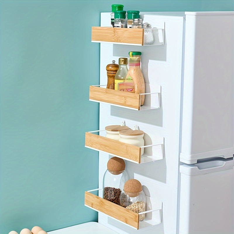 1pc large capacity black and white kitchen wall mounted rack magnetic suction refrigerator rack side mounted storage rack punch free seasoning rack seasoning box suspended shelf seasoning bottle jar storage details 9