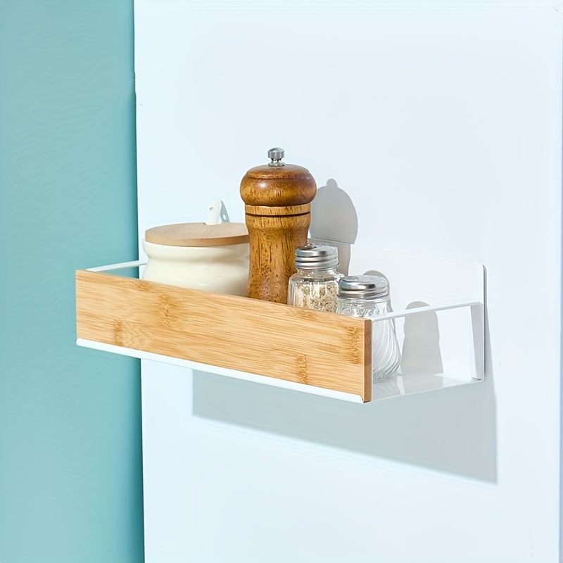 1pc large capacity black and white kitchen wall mounted rack magnetic suction refrigerator rack side mounted storage rack punch free seasoning rack seasoning box suspended shelf seasoning bottle jar storage details 10