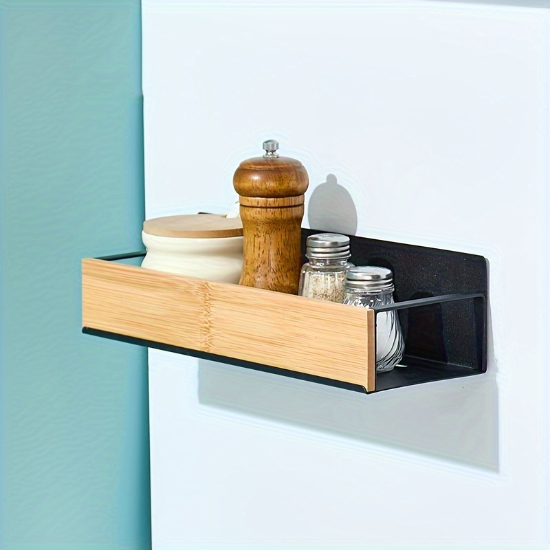 1pc large capacity black and white kitchen wall mounted rack magnetic suction refrigerator rack side mounted storage rack punch free seasoning rack seasoning box suspended shelf seasoning bottle jar storage details 11