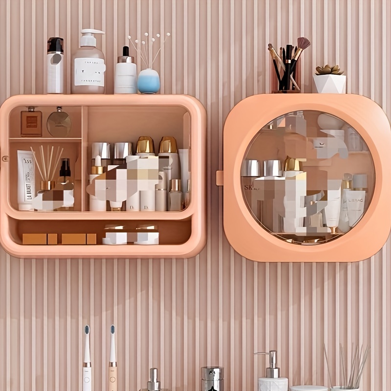 wall mounted cosmetic storage box no punching dust proof large capacity skin care products lipstick hanging on the wall bathroom storage rack details 0