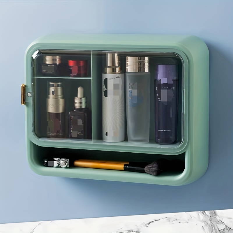 wall mounted cosmetic storage box no punching dust proof large capacity skin care products lipstick hanging on the wall bathroom storage rack details 2