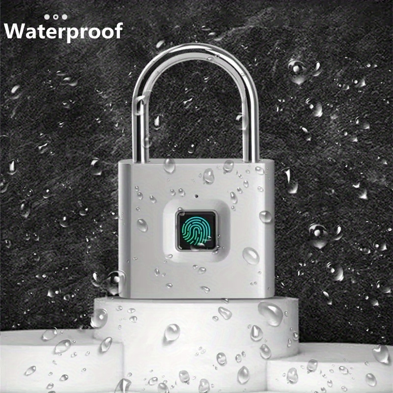 1pc mini smart fingerprint padlock waterproof security door lock antitheft keyless usb rechargeable lock for suitcase luggage details 0