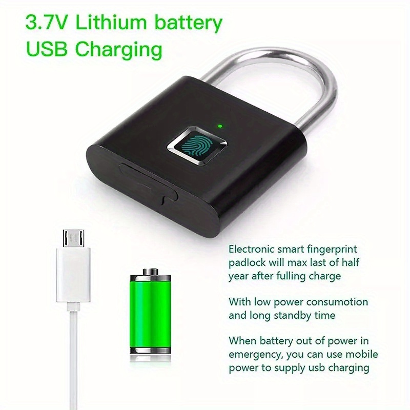 1pc mini smart fingerprint padlock waterproof security door lock antitheft keyless usb rechargeable lock for suitcase luggage details 6