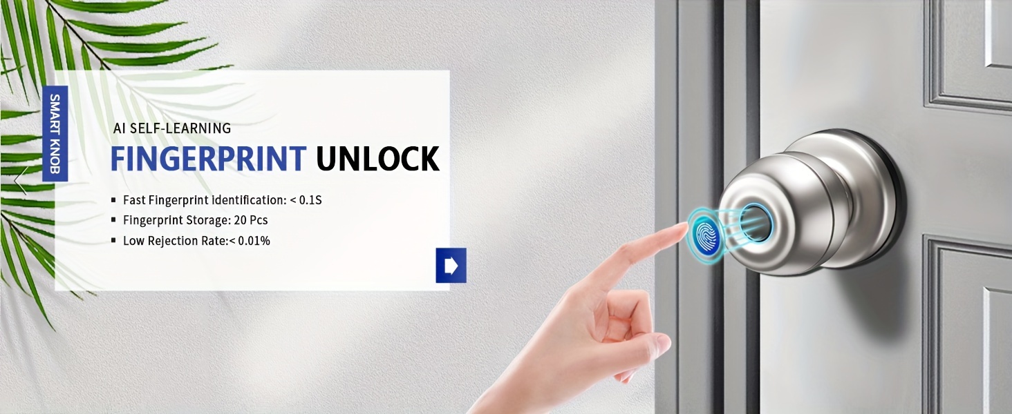fingerprint door lock smart door knob biometric door knob with app control easy to install up to 20 thumbs suitable for bedrooms cloakroom garage offices hotels matte black without battery details 1