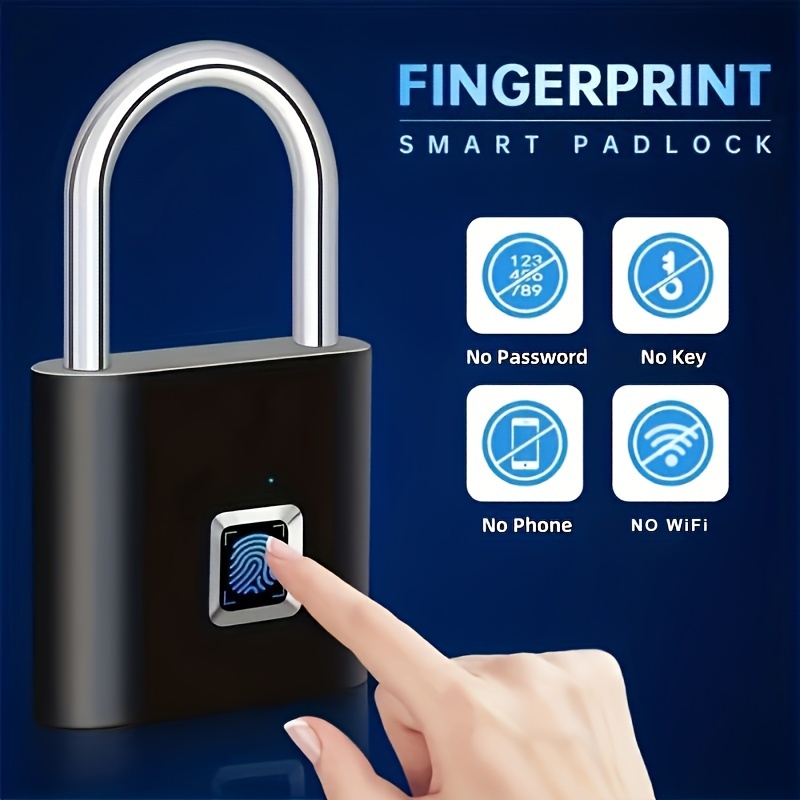 Smart Fingerprint Padlock USB Rechargeable Door Lock Biometric Thumbprint Door Padlocks Zinc Alloy Smart Life Unlock details 1