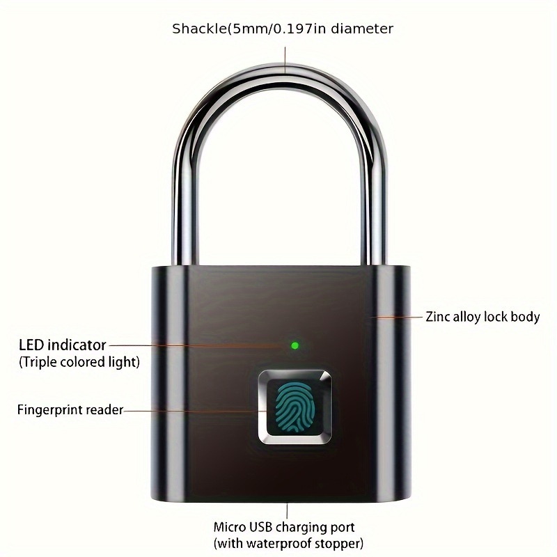 Smart Fingerprint Padlock USB Rechargeable Door Lock Biometric Thumbprint Door Padlocks Zinc Alloy Smart Life Unlock details 3