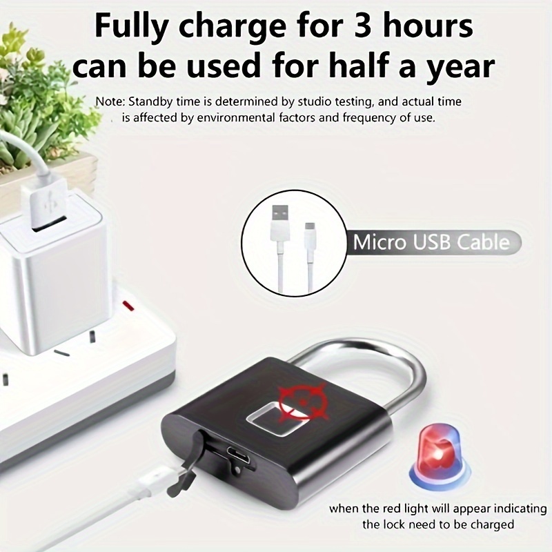 Smart Fingerprint Padlock USB Rechargeable Door Lock Biometric Thumbprint Door Padlocks Zinc Alloy Smart Life Unlock details 5