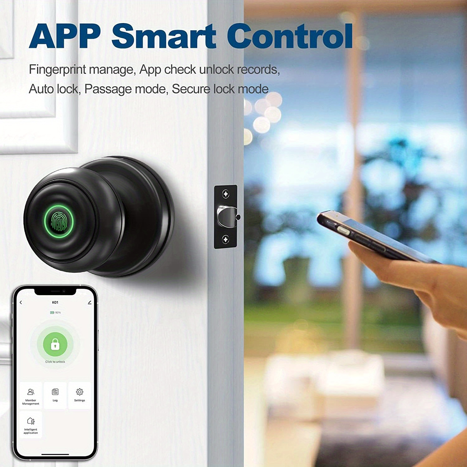 smart door knob fingerprint door lock smart lock biometric door lock fingerprint door knob with app control great for bedrooms cloakroom apartments offices hotels q01y details 2