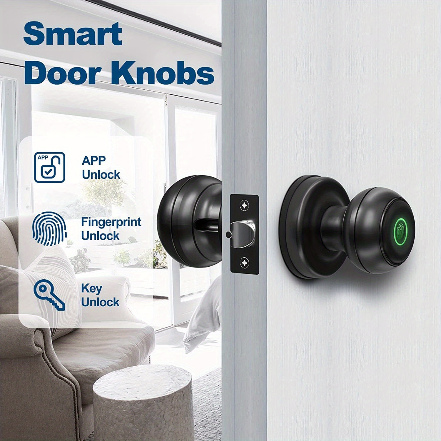smart door knob fingerprint door lock smart lock biometric door lock fingerprint door knob with app control great for bedrooms cloakroom apartments offices hotels q01y details 3