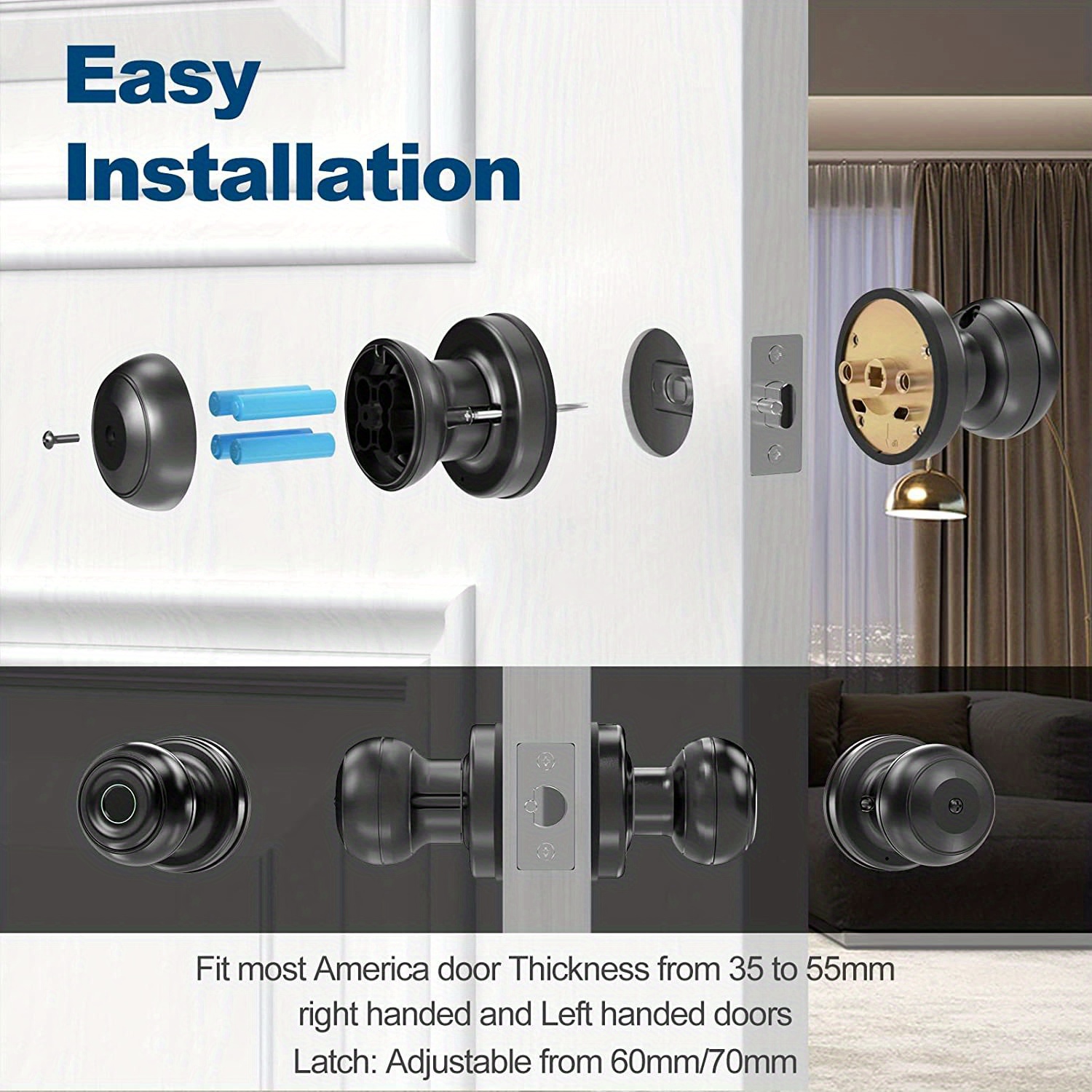 smart door knob fingerprint door lock smart lock biometric door lock fingerprint door knob with app control great for bedrooms cloakroom apartments offices hotels q01y details 7